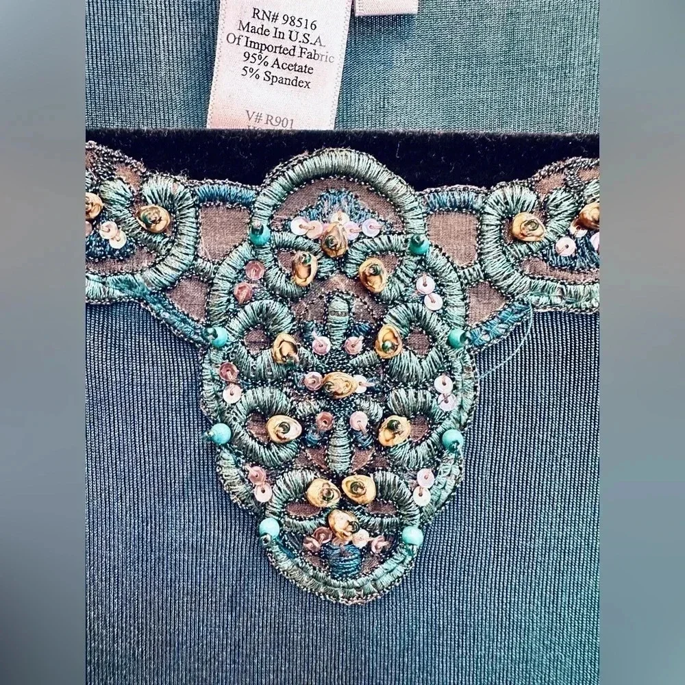 Vintage Coldwater Creek Y2K Dark Teal Beaded Sequin Fairy Chic Blouse Top Size M
